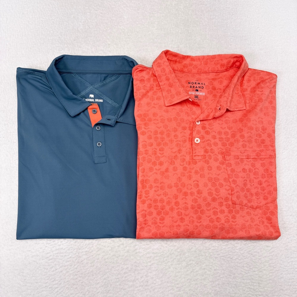 The Normal Brand Polo Shirt XXL - Lot of 2 - Performance Stretch Blue Orange